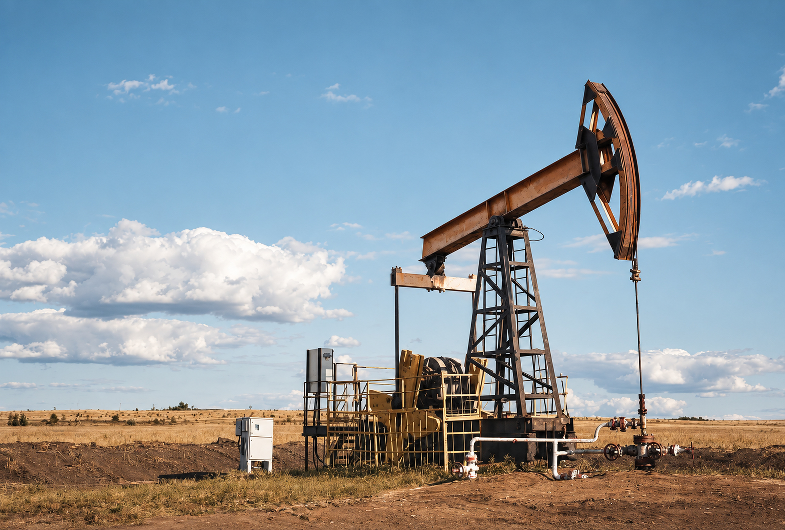 Oil pumpjack in an open landscape
