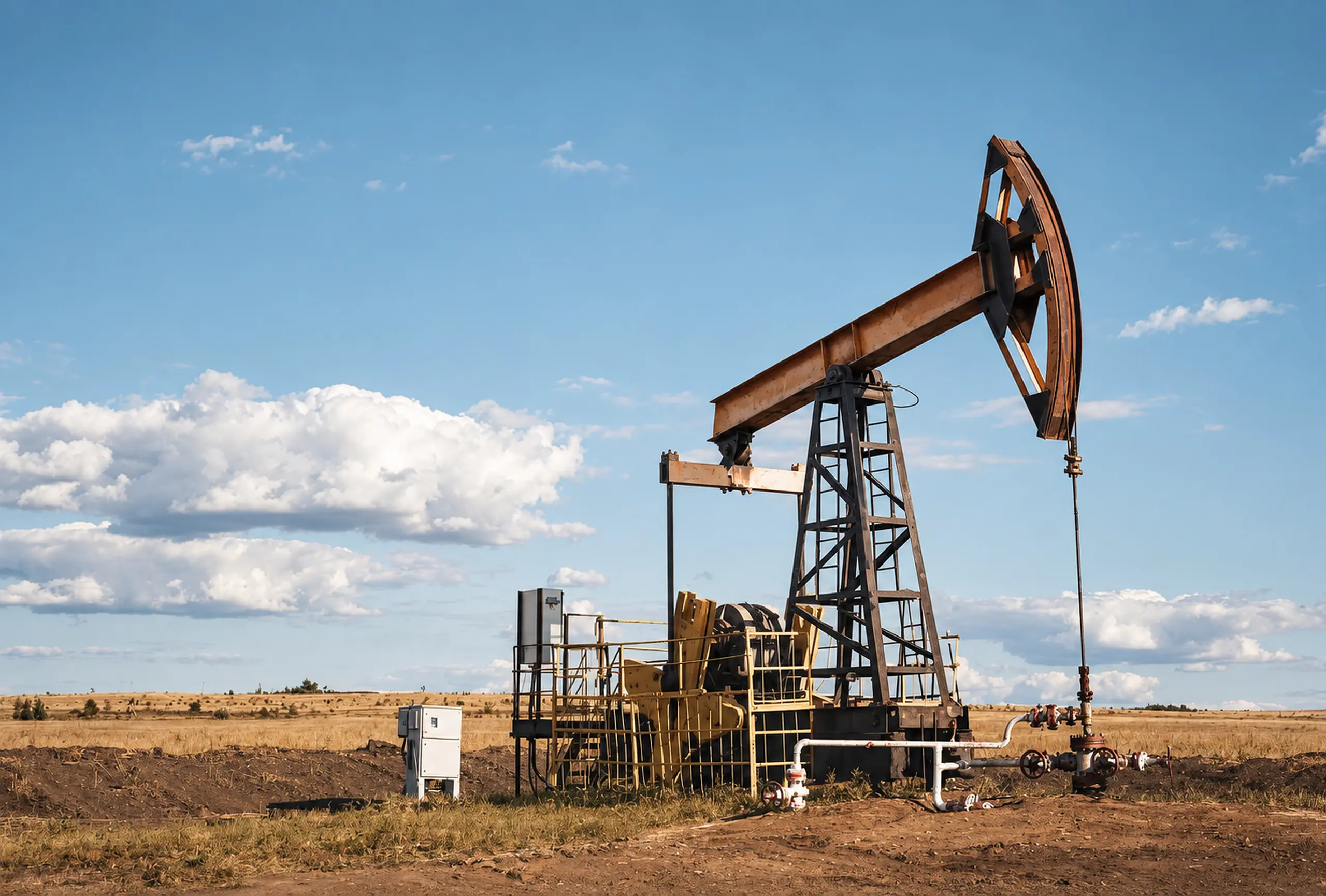 Oil pumpjack in an open landscape